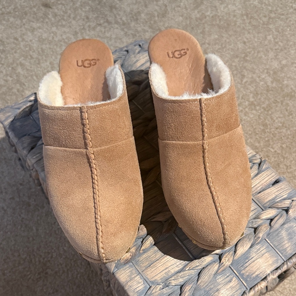UGG Chestnut Suede Shearling Mules